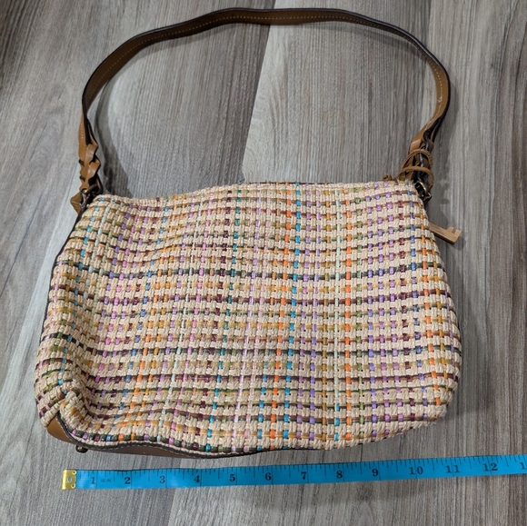 Fossil Multi-Color Classic Weave Shoulder Bag, Straw Purse, Brown Leather Trim - Picture 1 of 9